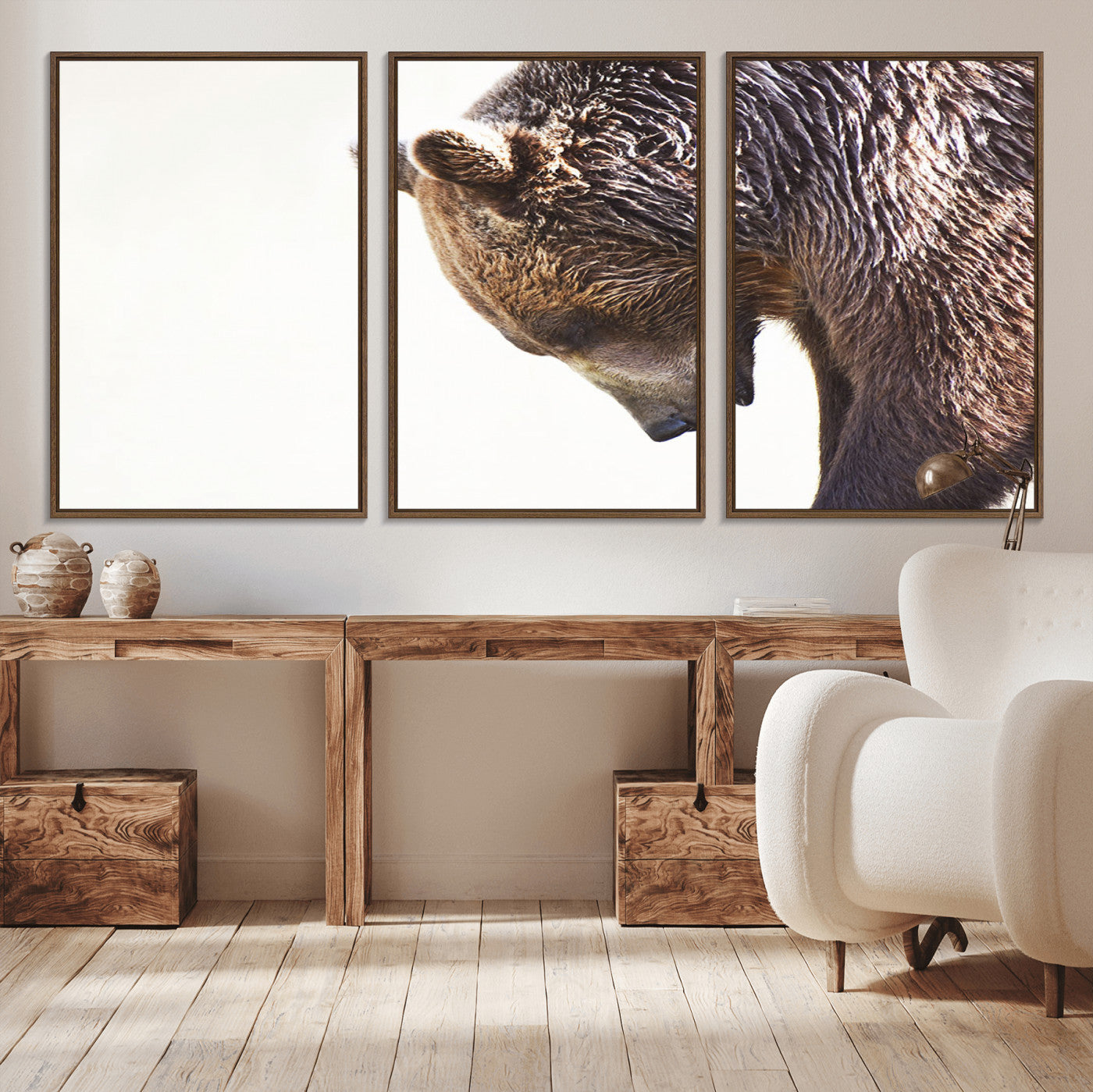 Majestic Bear Portrait - Capture the raw beauty of a bear in a detailed close-up, perfect for your Wall Art Canvas Print collection