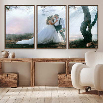 MGV-FC-60X30-3P - Forest Wedding Wall Art – Romantic Bride and Groom Canvas Print, Enchanted Woodland Photography Decor for Bedroom, Living Room, or Wedding Gift