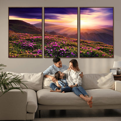 -Mountain Sunrise Wall Art – Vibrant Floral Landscape Canvas Print, Nature Home Decor for Living Room, Bedroom Office or Cabin