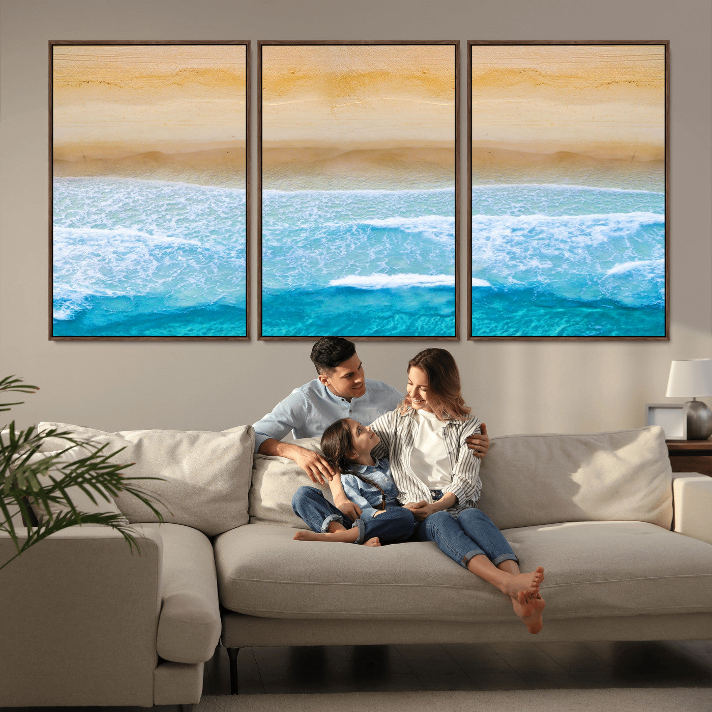 -Aerial Beach Wall Art – Serene Ocean Waves & Sandy Shore Canvas Print, Coastal Home Decor for Living Room, Bedroom or Office
