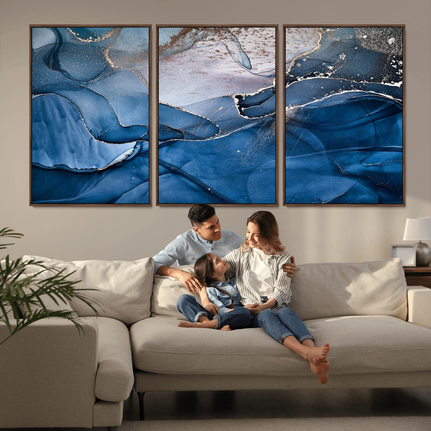 -Abstract Blue Gold Fluid Art Wall Decor – Modern Canvas Print, Elegant Home & Office Wall Art, Stylish Living Room or Bedroom Decoration