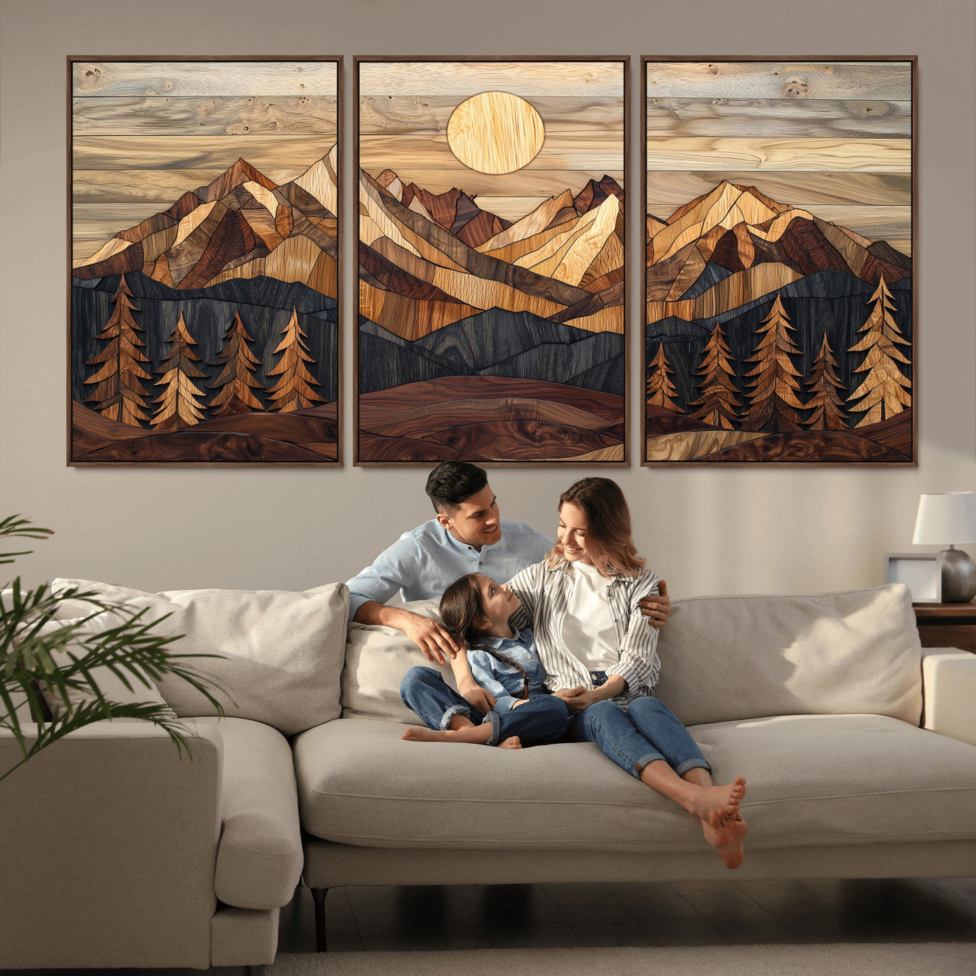 Mountain Landscape Wall Art Print - Sunset Hills Canvas Print, featuring an abstract nature scene with earthy tones and misty peaks, perfect for boho and modern decor.