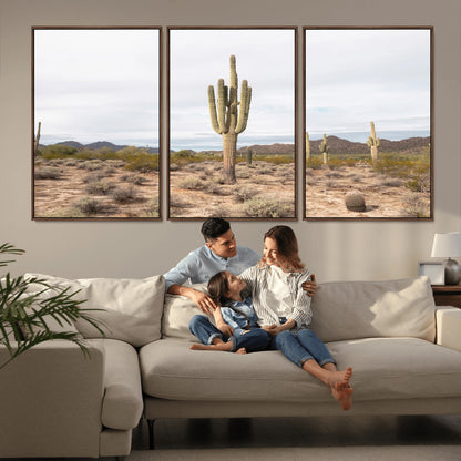 Canvas of a saguaro cactus in an earthy Sonoran desert landscape, ideal for Southwestern Boho or desert minimalism inspired home decor.   2/2