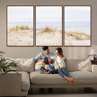 Canvas of soft beach dunes and coastal grasses in neutral tones, perfect for Scandinavian coastal or minimalist nature-inspired home decor.   2/2