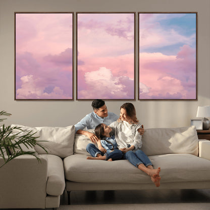 Soft pastel-colored clouds in shades of pink, purple, and blue, creating a dreamy and serene sky perfect for a calming decor touch.
