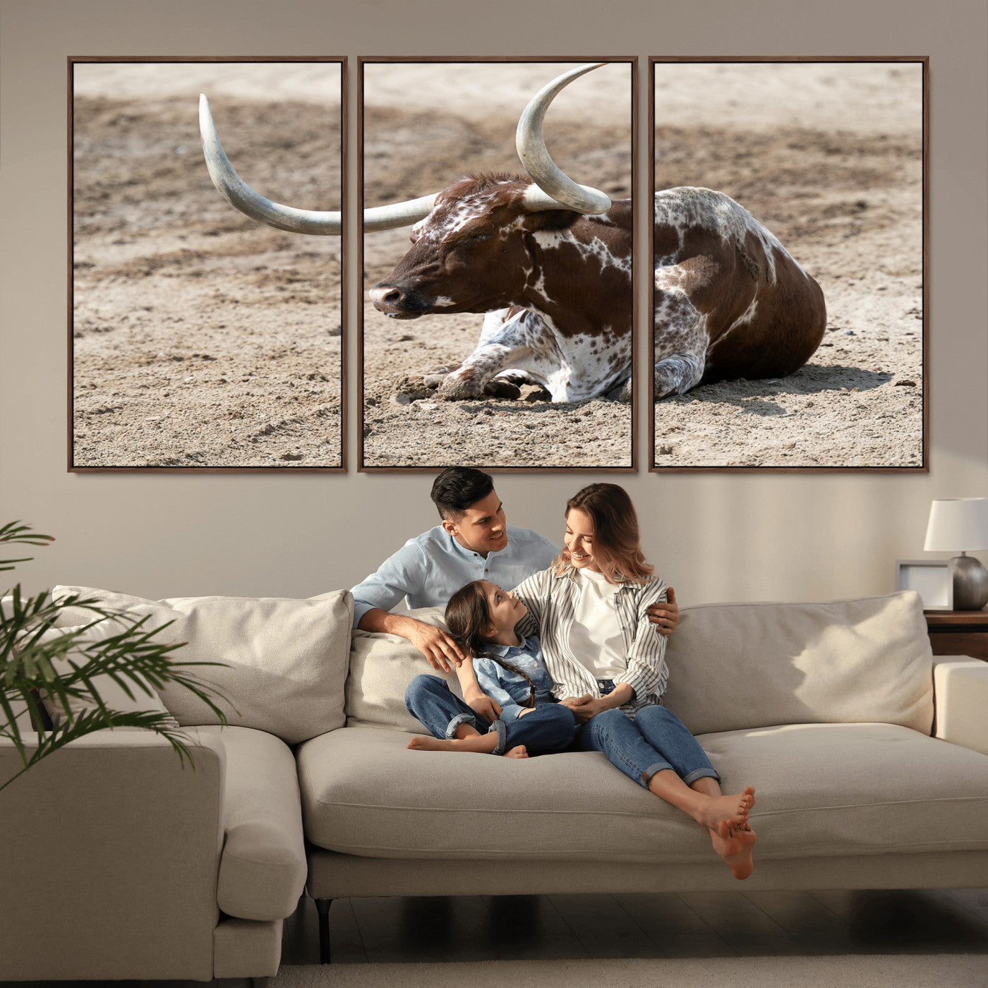 Texas Longhorn Wall Art Canvas Print, Framed Country Living Art Picture Print, Farmhouse Aesthetic Perfect Western Rustic Decor Artwork
