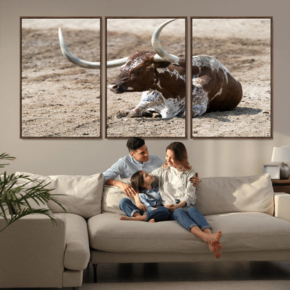 Texas Longhorn Wall Art Canvas Print, Framed Country Living Art Picture Print, Farmhouse Aesthetic Perfect Western Rustic Decor Artwork