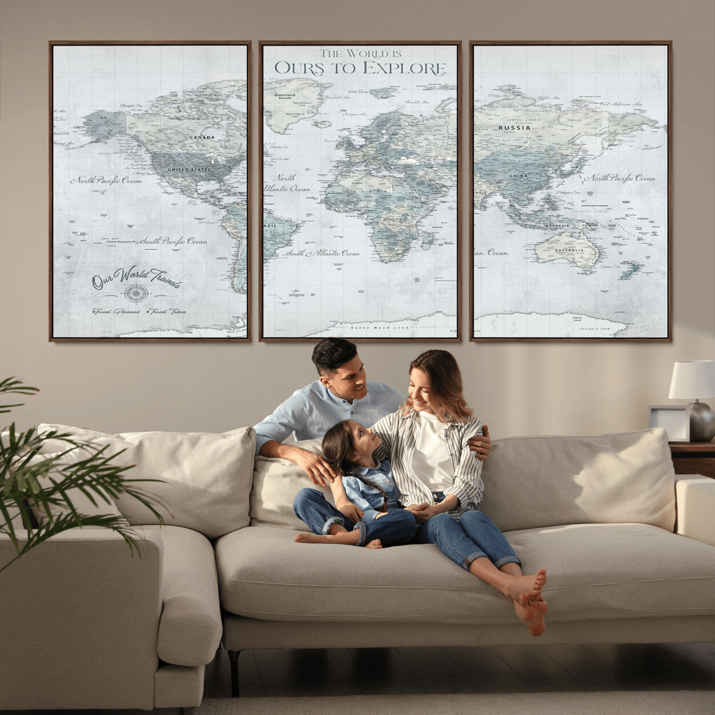 Custom Push Pin World Map Wall Canvas Print – Personalized Travel Tracker with Pins – Framed Custom Quotie Canvas for Home Office Decor