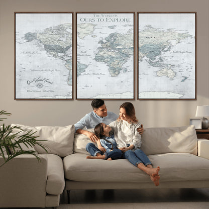 Custom Push Pin World Map Wall Canvas Print – Personalized Travel Tracker with Pins – Framed Custom Quotie Canvas for Home Office Decor