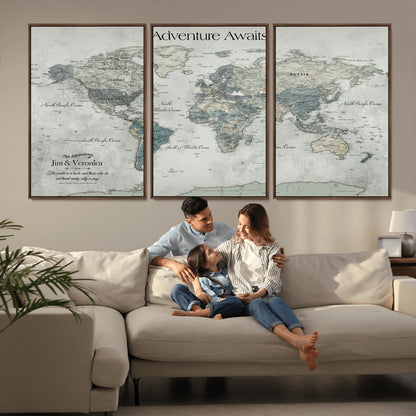 Customize Push Pin World Map Wall Canvas Print – Personalized Travel Tracker with Pins – Framed Custom Quotie Canvas for Home Office Decor