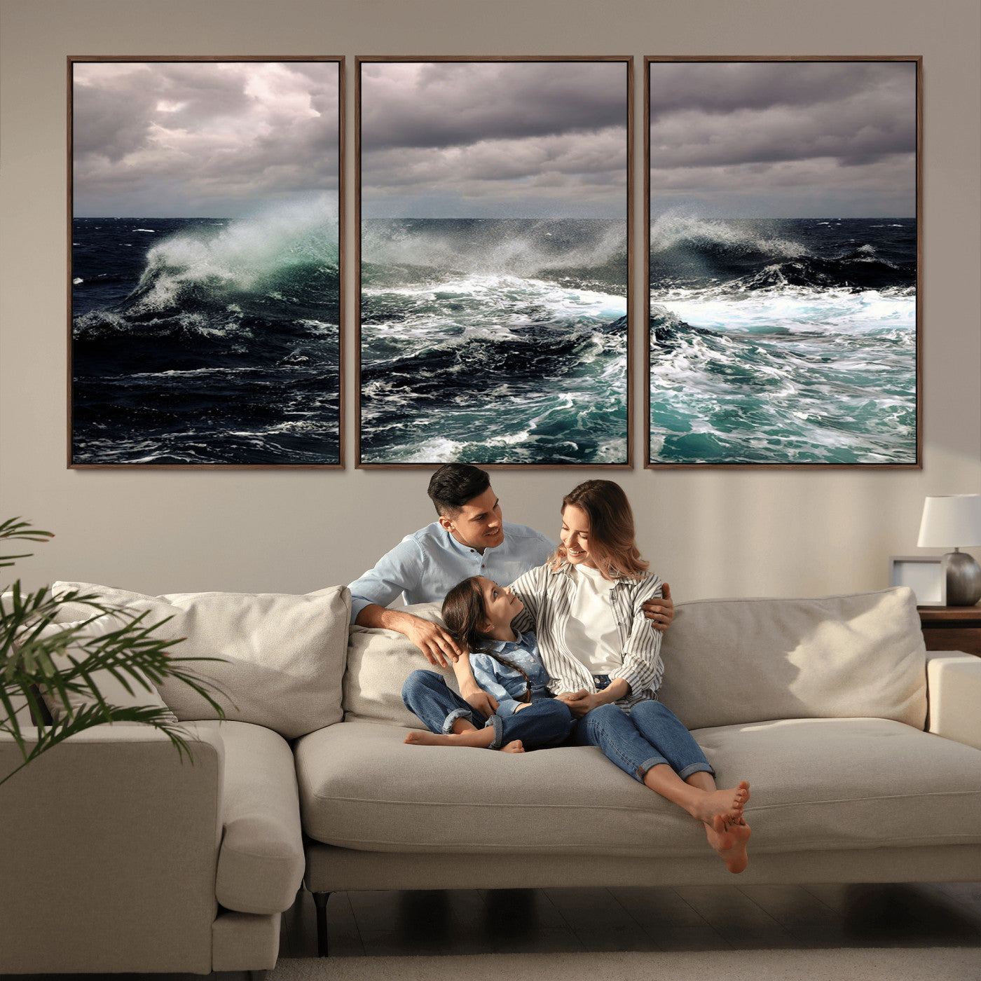 Powerful ocean waves crashing under stormy skies, creating a dynamic and intense seascape.
