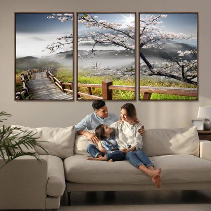 Sakura Cherry Blossom Pathway Canvas Wall Art – Tranquil Walk Through Blossoming Nature – Ready to Hang