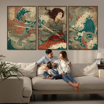 Tsukioka Yoshitoshi Samurai Wall Art Print, Japanese Katana Warrior Canvas Wall Art, Octopus Sea Monster Canvas Print,