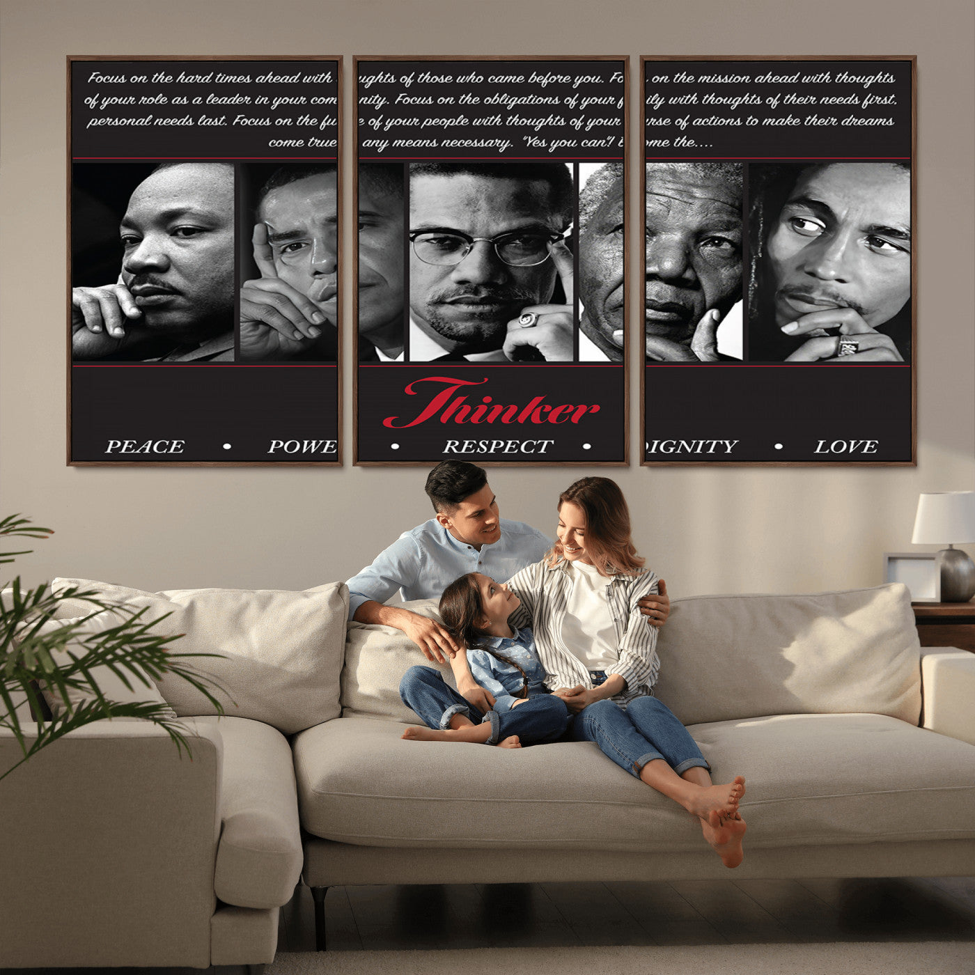 Monochrome canvas of iconic Black leaders with a powerful quote, perfect for modern spaces with a cultural or motivational theme.