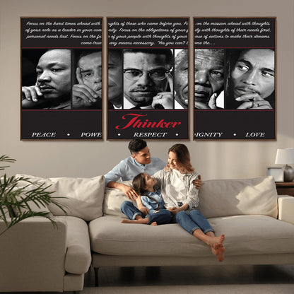 Monochrome canvas of iconic Black leaders with a powerful quote, perfect for modern spaces with a cultural or motivational theme.
