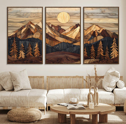 Mountain Landscape Wall Art Print - Sunset Hills Canvas Print, featuring an abstract nature scene with earthy tones and misty peaks, perfect for boho and modern decor.
