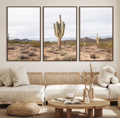 Canvas of a saguaro cactus in an earthy Sonoran desert landscape, ideal for Southwestern Boho or desert minimalism inspired home decor.   2/2