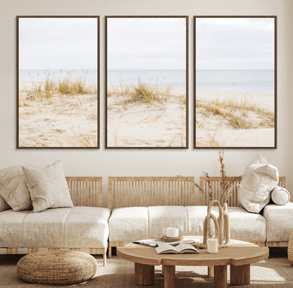Canvas of soft beach dunes and coastal grasses in neutral tones, perfect for Scandinavian coastal or minimalist nature-inspired home decor.   2/2
