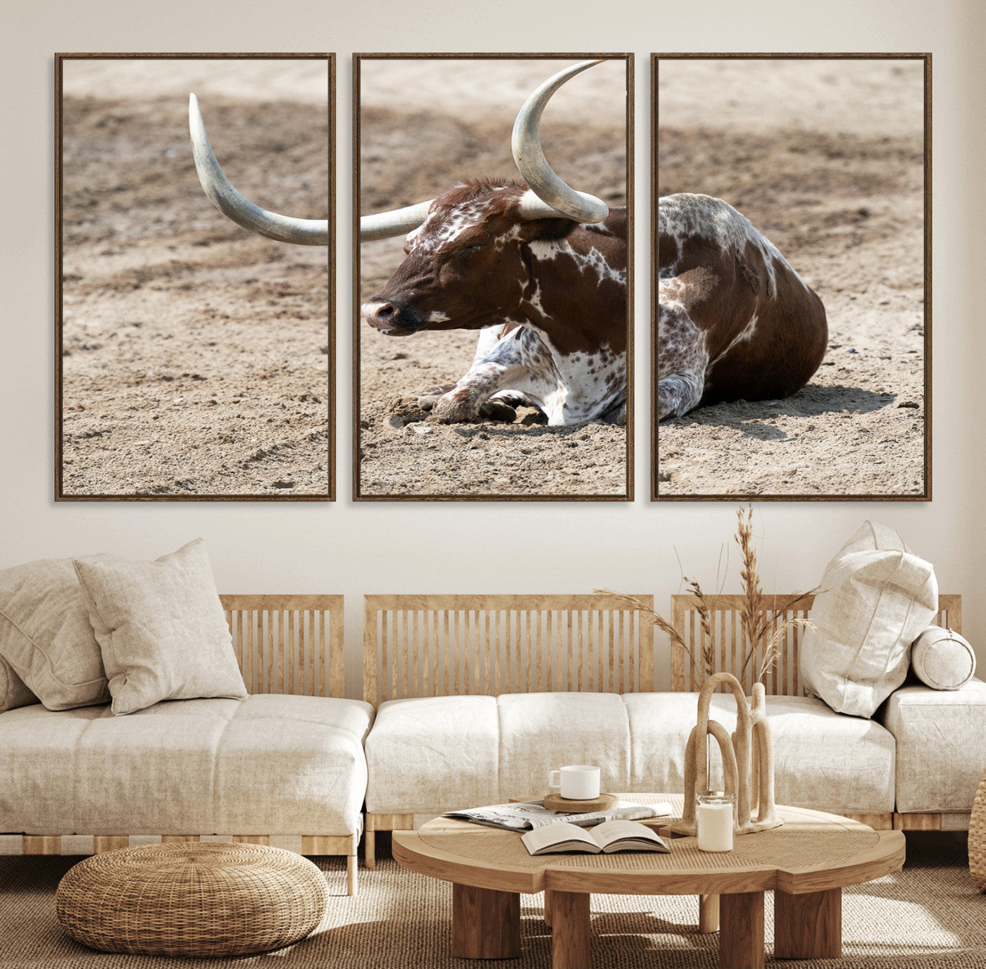 Texas Longhorn Wall Art Canvas Print, Framed Country Living Art Picture Print, Farmhouse Aesthetic Perfect Western Rustic Decor Artwork
