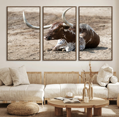 Texas Longhorn Wall Art Canvas Print, Framed Country Living Art Picture Print, Farmhouse Aesthetic Perfect Western Rustic Decor Artwork