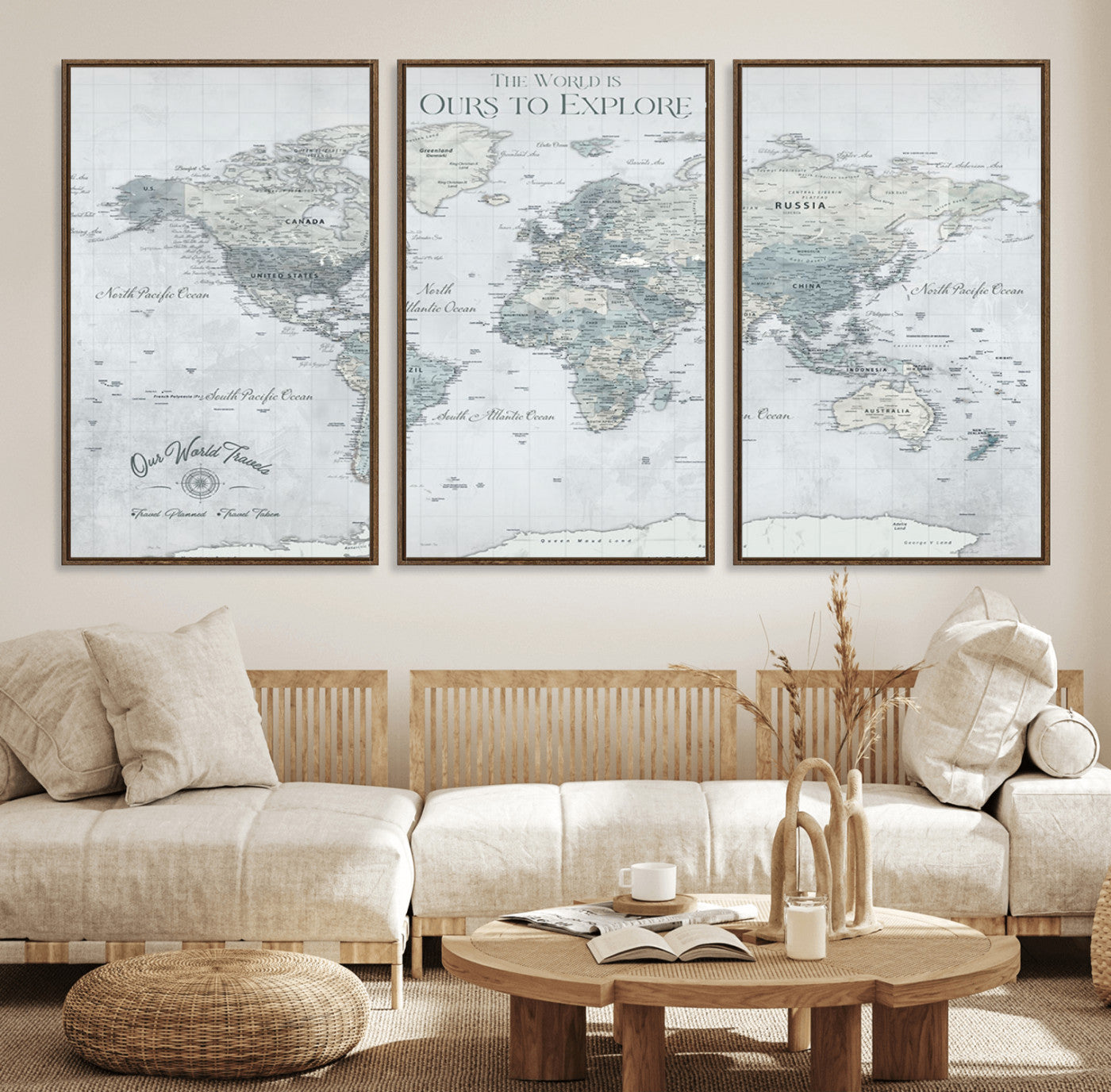 Custom Push Pin World Map Wall Canvas Print – Personalized Travel Tracker with Pins – Framed Custom Quotie Canvas for Home Office Decor