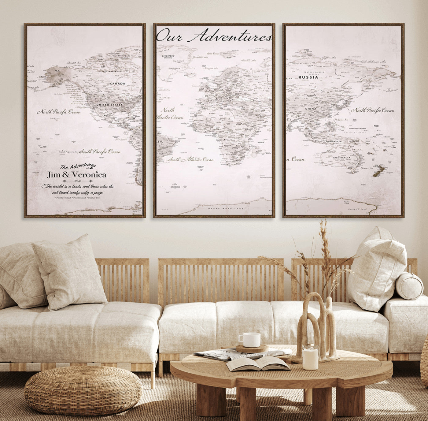 Customize Push Pin World Map Wall Canvas Print – Personalized Travel Map with Foam Pins – Framed Custom Quotie Canvas for Home Office Decor