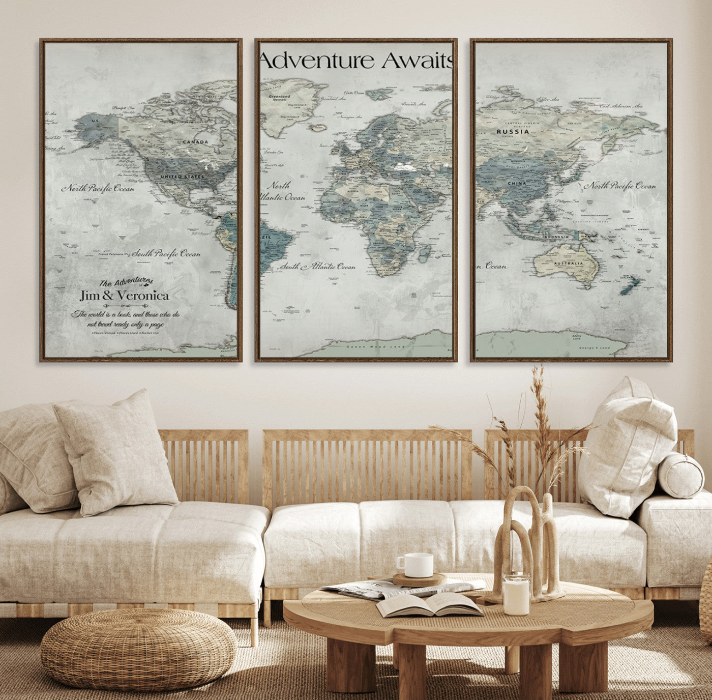 Customize Push Pin World Map Wall Canvas Print – Personalized Travel Tracker with Pins – Framed Custom Quotie Canvas for Home Office Decor