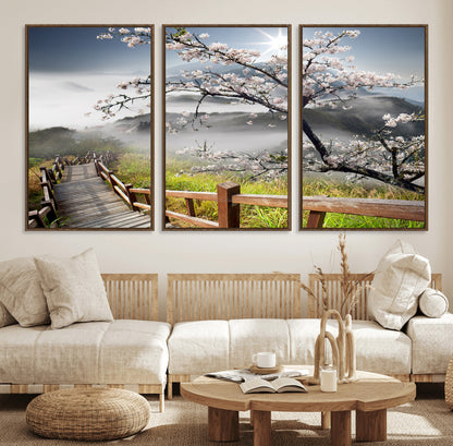 Sakura Cherry Blossom Pathway Canvas Wall Art – Tranquil Walk Through Blossoming Nature – Ready to Hang