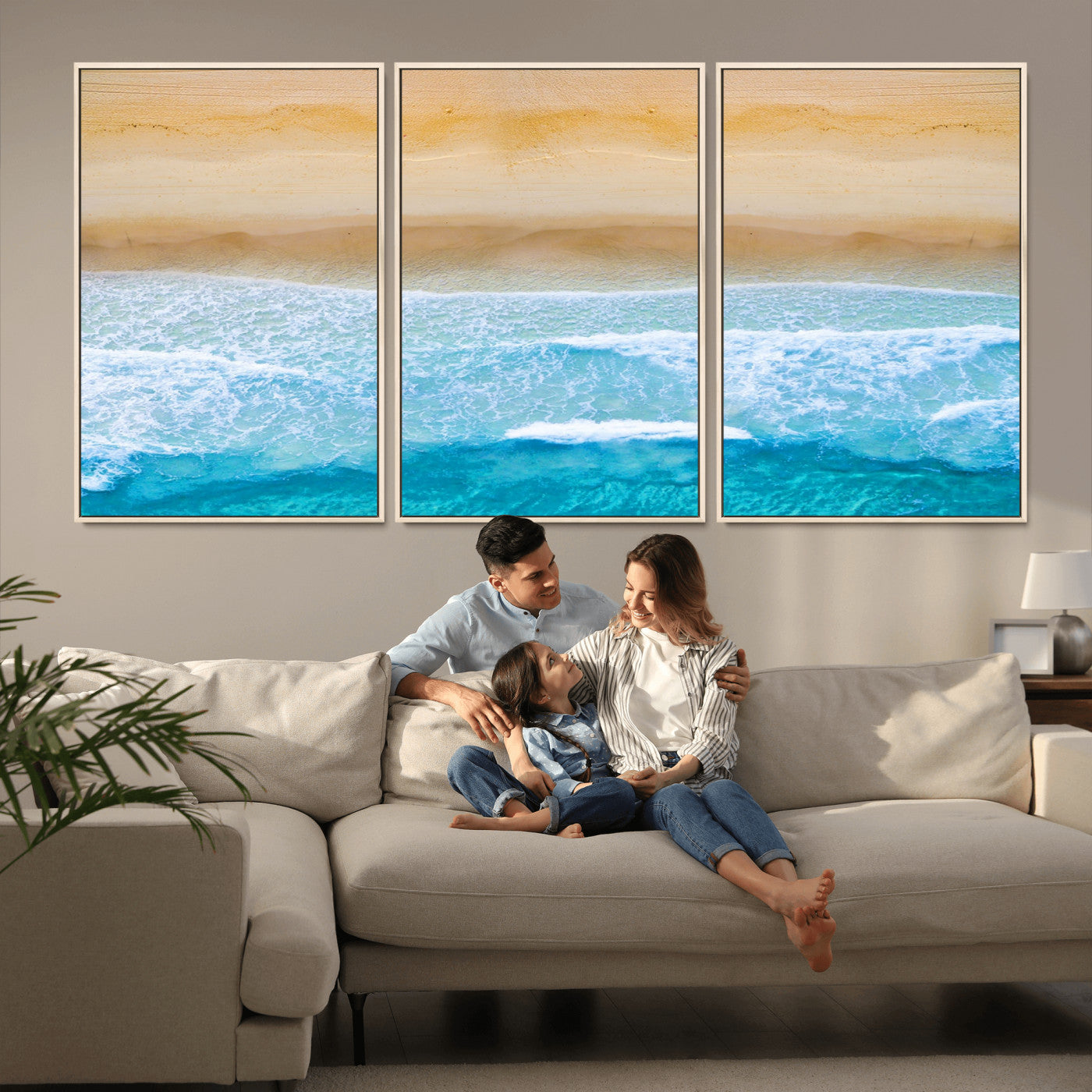 -Aerial Beach Wall Art – Serene Ocean Waves & Sandy Shore Canvas Print, Coastal Home Decor for Living Room, Bedroom or Office