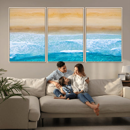 -Aerial Beach Wall Art – Serene Ocean Waves & Sandy Shore Canvas Print, Coastal Home Decor for Living Room, Bedroom or Office