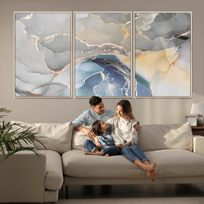 -Abstract Fluid Art Wall Decor – Blue, Gray & Gold Canvas Print, Modern Home and Office Wall Art Decor for Living Room, Bedroom or Workspace