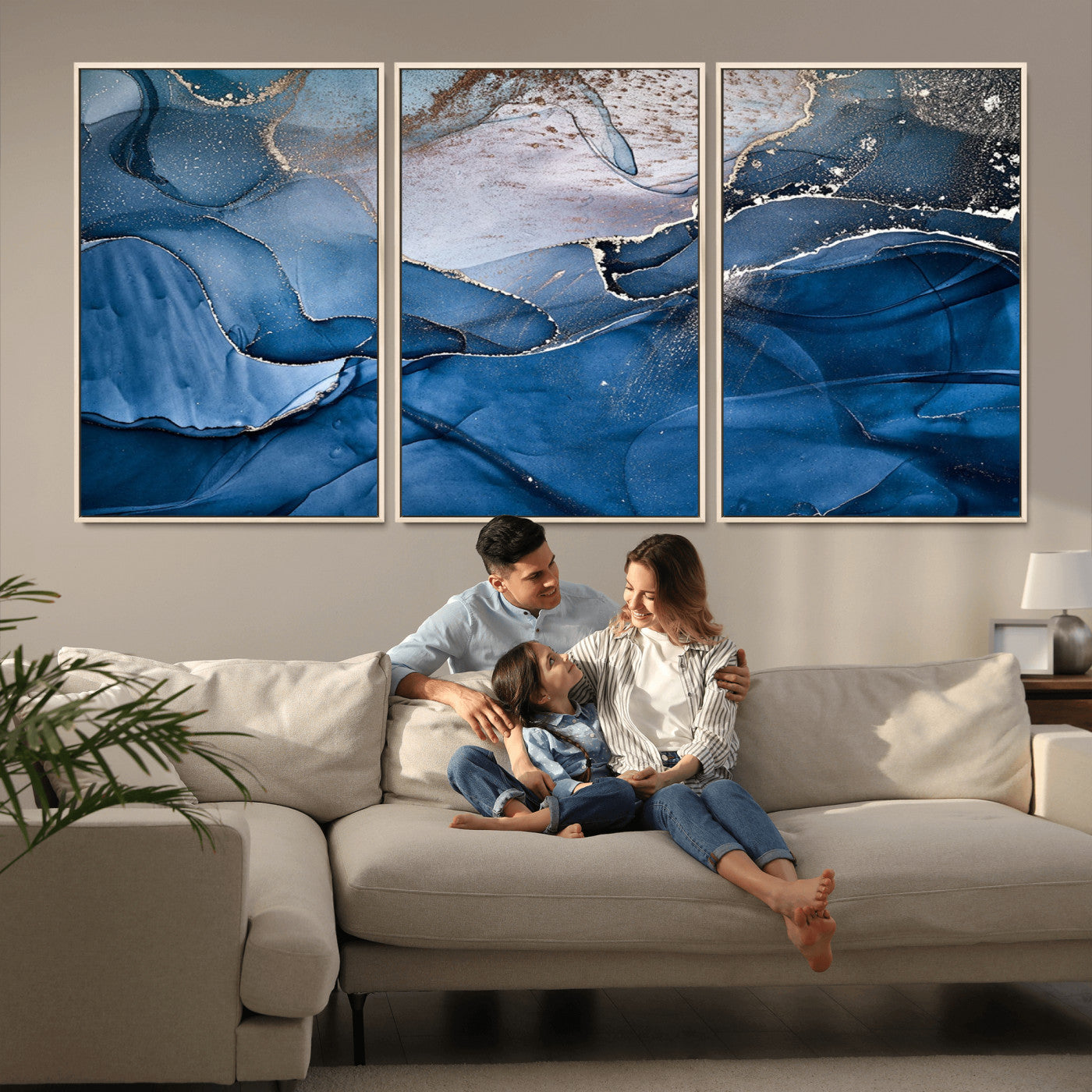 -Abstract Blue Gold Fluid Art Wall Decor – Modern Canvas Print, Elegant Home & Office Wall Art, Stylish Living Room or Bedroom Decoration