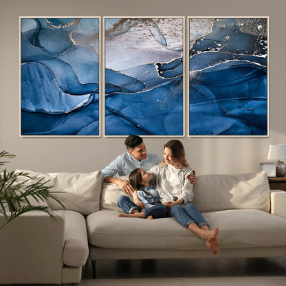 -Abstract Blue Gold Fluid Art Wall Decor – Modern Canvas Print, Elegant Home & Office Wall Art, Stylish Living Room or Bedroom Decoration