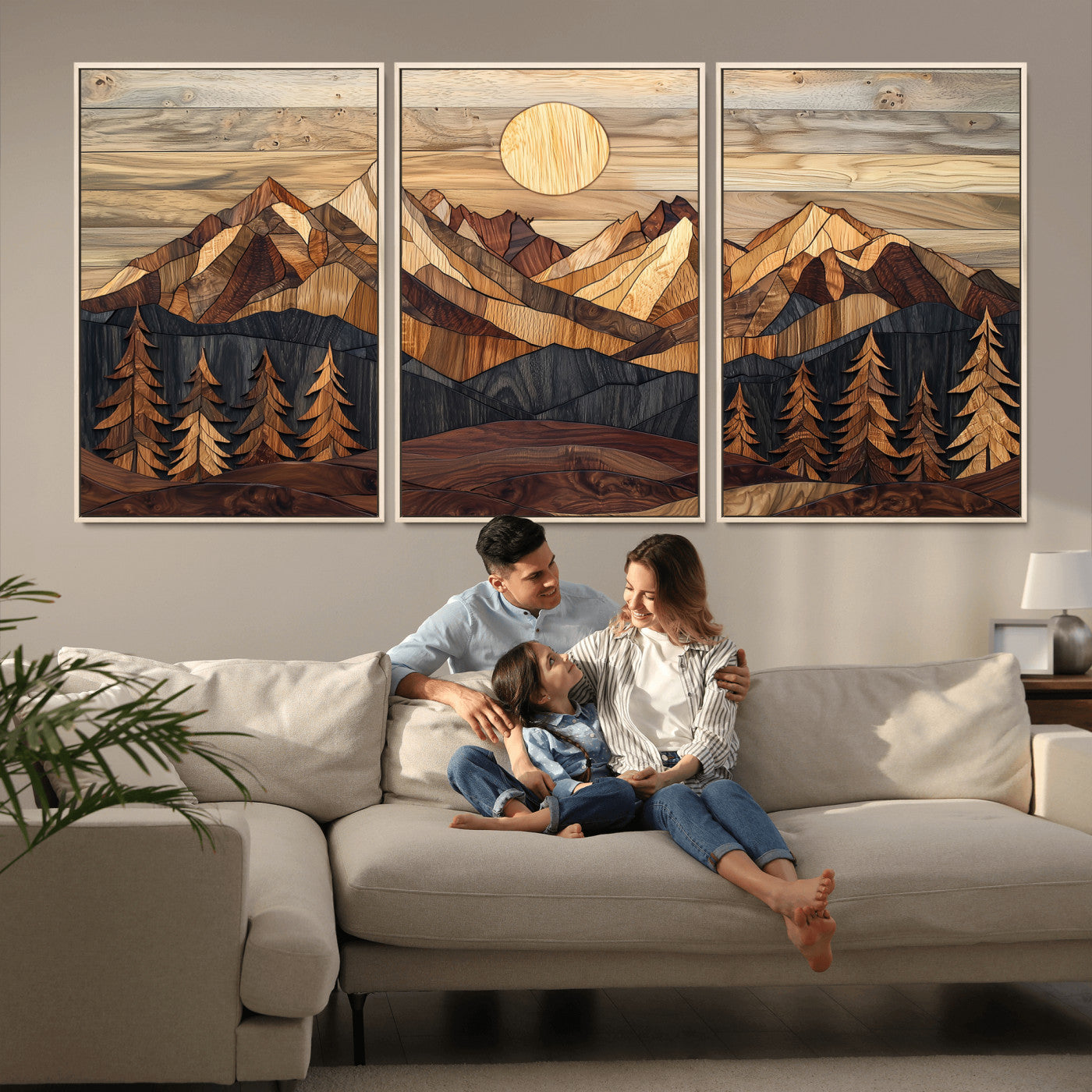 Mountain Landscape Wall Art Print - Sunset Hills Canvas Print, featuring an abstract nature scene with earthy tones and misty peaks, perfect for boho and modern decor.