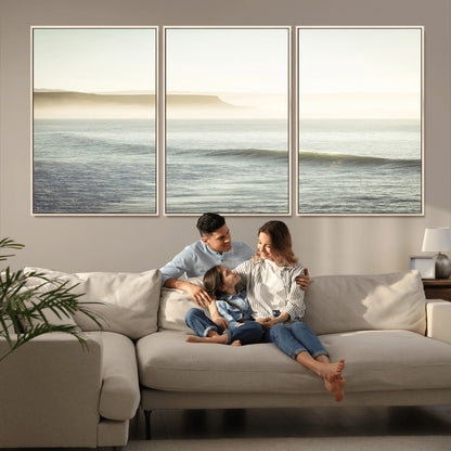 Canvas of a misty ocean scene with coastal cliffs and soft neutral tones, ideal for Scandinavian coastal or minimalist nature-inspired home decor.