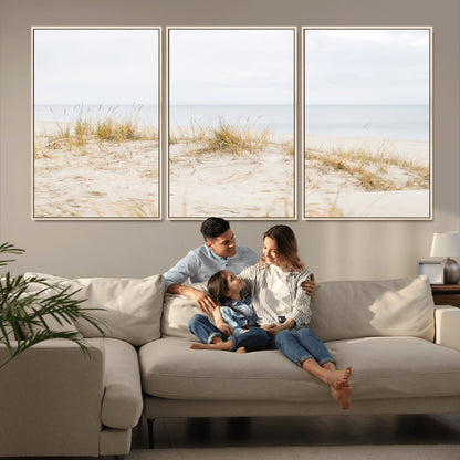 Canvas of soft beach dunes and coastal grasses in neutral tones, perfect for Scandinavian coastal or minimalist nature-inspired home decor.   2/2