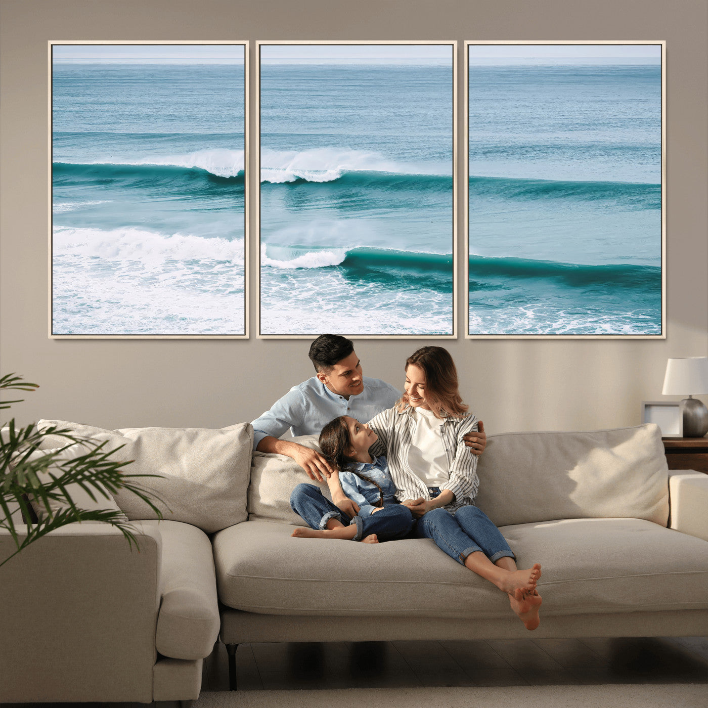 Powerful ocean waves rolling towards the shore, their turquoise hues blending with white sea foam under an open horizon, capturing the essence of the ocean's movement.