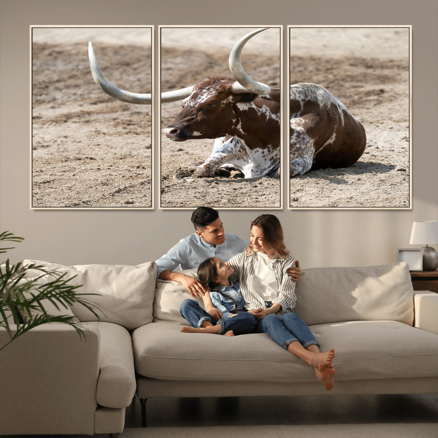 Texas Longhorn Wall Art Canvas Print, Framed Country Living Art Picture Print, Farmhouse Aesthetic Perfect Western Rustic Decor Artwork