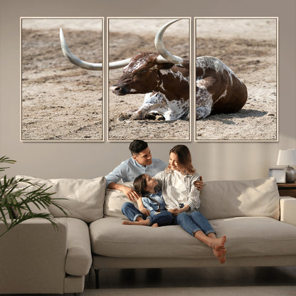 Texas Longhorn Wall Art Canvas Print, Framed Country Living Art Picture Print, Farmhouse Aesthetic Perfect Western Rustic Decor Artwork