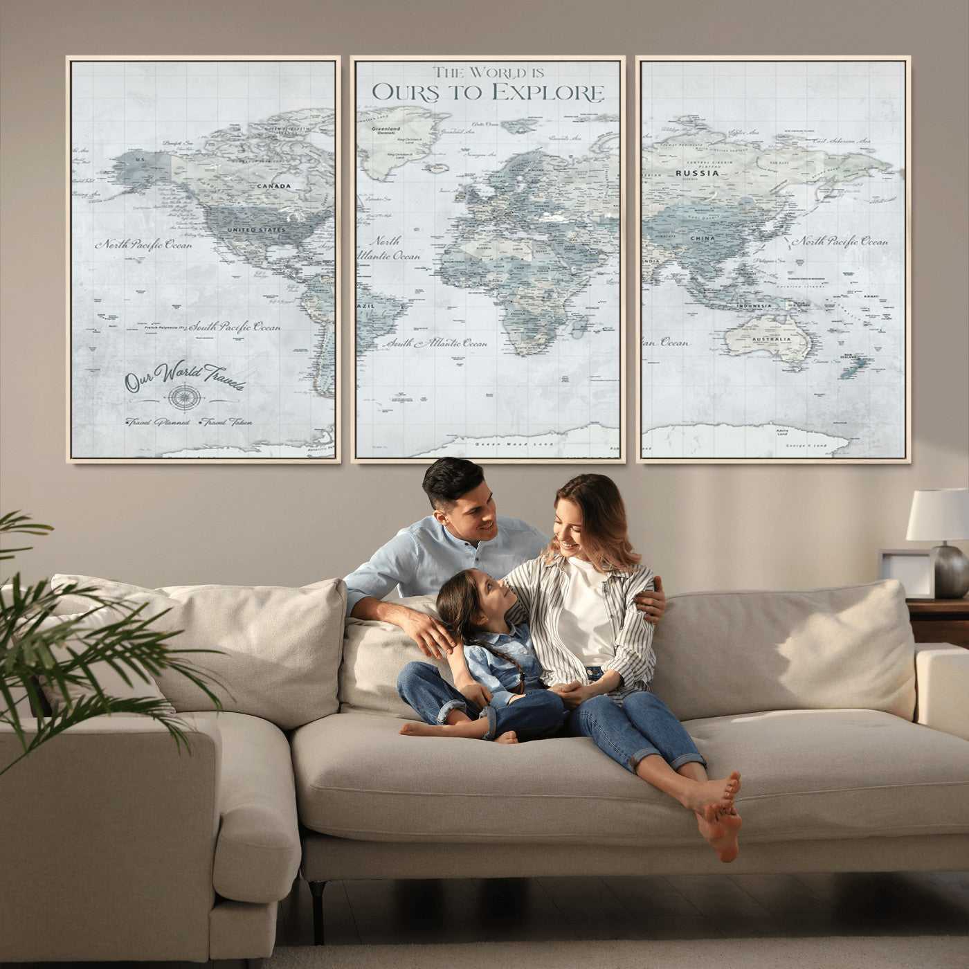 Custom Push Pin World Map Wall Canvas Print – Personalized Travel Tracker with Pins – Framed Custom Quotie Canvas for Home Office Decor