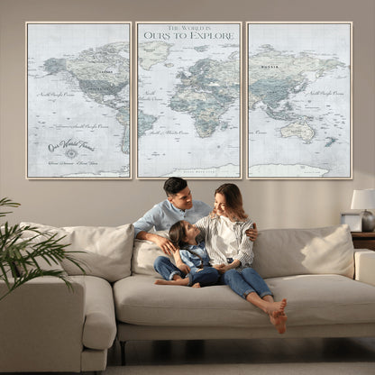 Custom Push Pin World Map Wall Canvas Print – Personalized Travel Tracker with Pins – Framed Custom Quotie Canvas for Home Office Decor