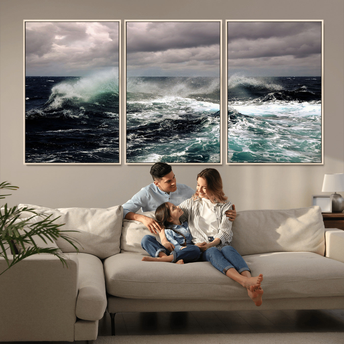 Powerful ocean waves crashing under stormy skies, creating a dynamic and intense seascape.