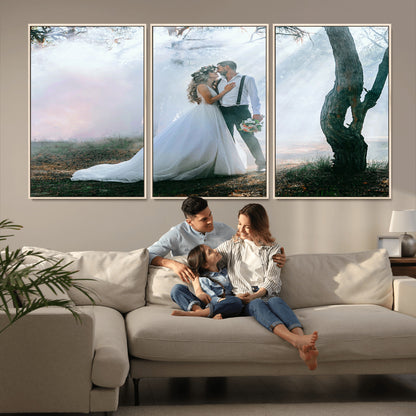 MGV-FC-60X30-3P - Forest Wedding Wall Art – Romantic Bride and Groom Canvas Print, Enchanted Woodland Photography Decor for Bedroom, Living Room, or Wedding Gift