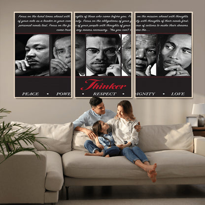 Monochrome canvas of iconic Black leaders with a powerful quote, perfect for modern spaces with a cultural or motivational theme.