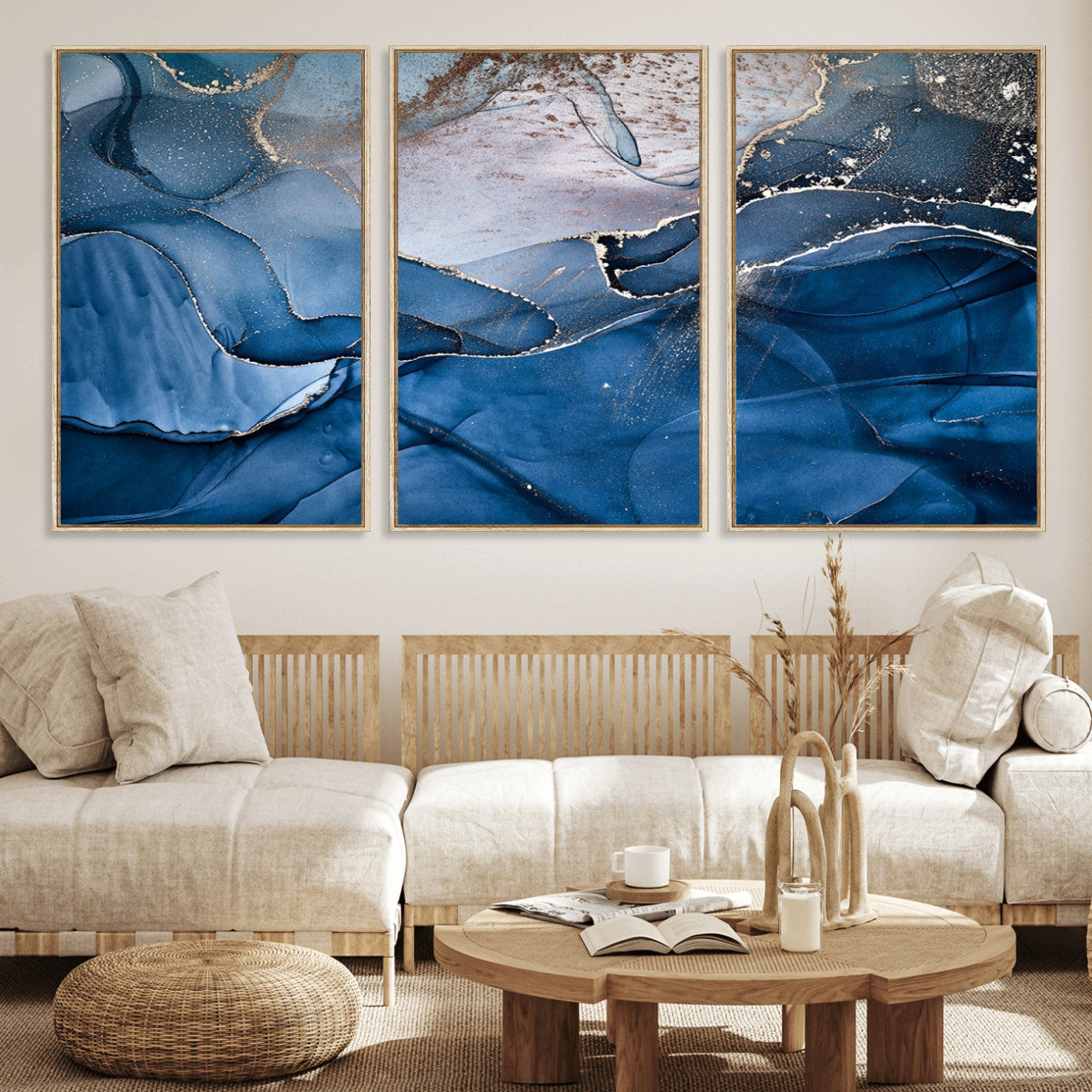 27810-MGV-FC-60X30-3P_Natural-Abstract Blue Gold Fluid Art Wall Decor – Modern Canvas Print, Elegant Home & Office Wall Art, Stylish Living Room or Bedroom Decoration