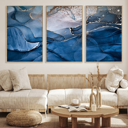 27810-MGV-FC-60X30-3P_Natural-Abstract Blue Gold Fluid Art Wall Decor – Modern Canvas Print, Elegant Home & Office Wall Art, Stylish Living Room or Bedroom Decoration