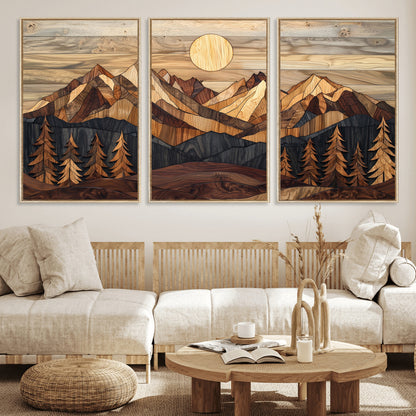 Mountain Landscape Wall Art Print - Sunset Hills Canvas Print, featuring an abstract nature scene with earthy tones and misty peaks, perfect for boho and modern decor.