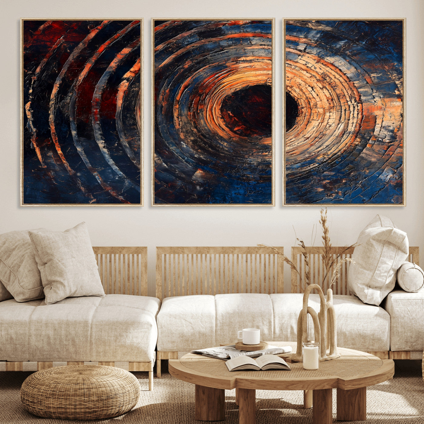 Wood Tree Ring Wall Art Print - Natural Wood Canvas Print, featuring an intricate tree ring pattern with organic textures, perfect for rustic and nature-inspired decor.
