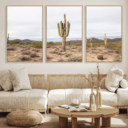 Canvas of a saguaro cactus in an earthy Sonoran desert landscape, ideal for Southwestern Boho or desert minimalism inspired home decor.   2/2