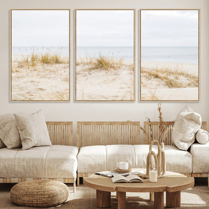 Canvas of soft beach dunes and coastal grasses in neutral tones, perfect for Scandinavian coastal or minimalist nature-inspired home decor.   2/2